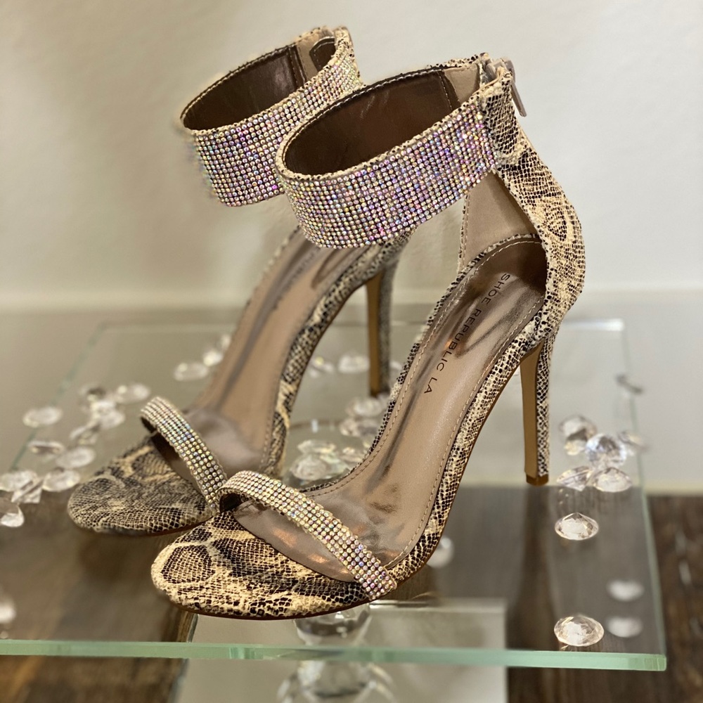 Snake print diamond heels